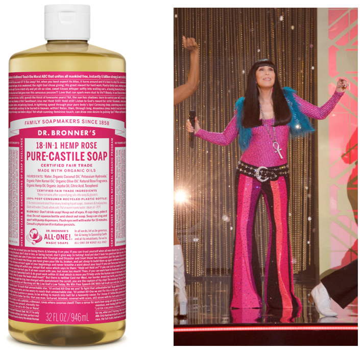 Cher as Dr. Bronner's rose soap Cher as Dr. Bronner's rose soap