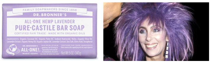 Cher as Dr. Bronner's lavender soap Cher as Dr. Bronner's lavender soap