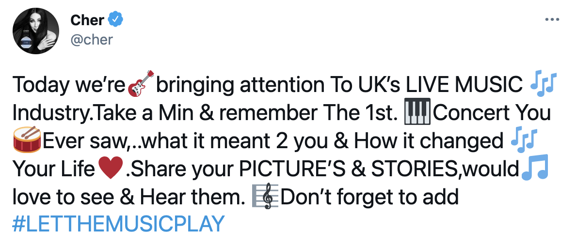 Cher tweet from 2020 Cher tweet from 2020